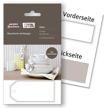 Avery Zweckform 62024 Geschenk-Anhänger, 80 x 40 mm, 4 Stück, grau, weiß
