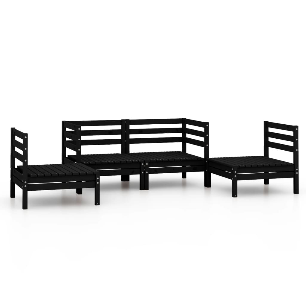 Salon de jardin meuble d'extérieur ensemble de mobilier 4 pièces noir bois de pin massif