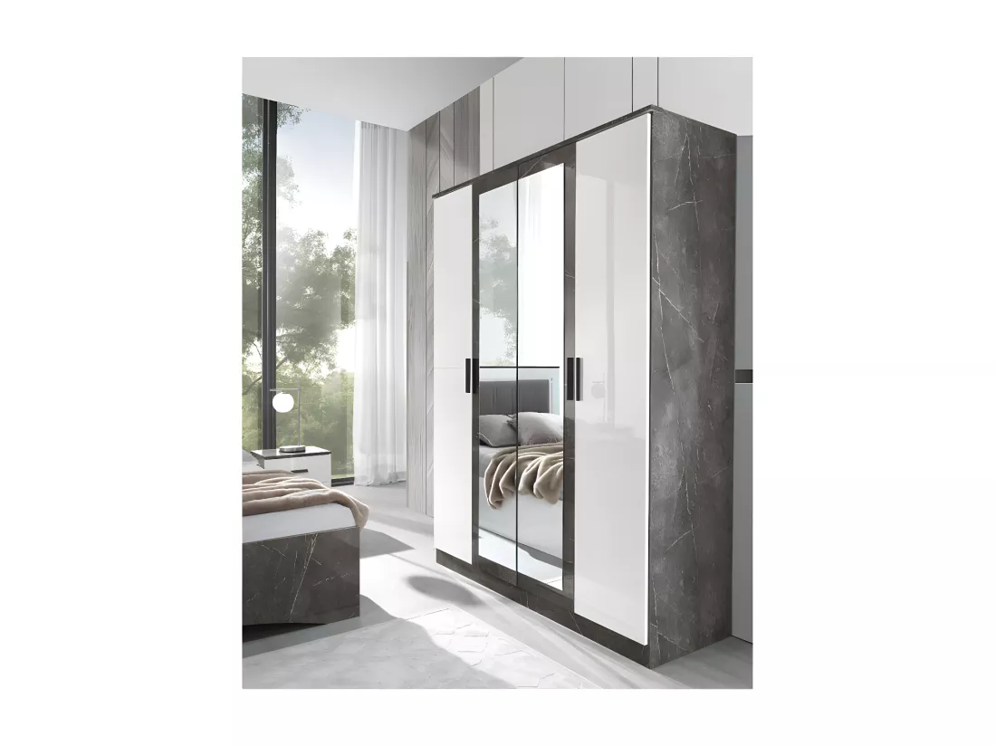 Chambre complète 160x200 Blanc/Marbre - RISI