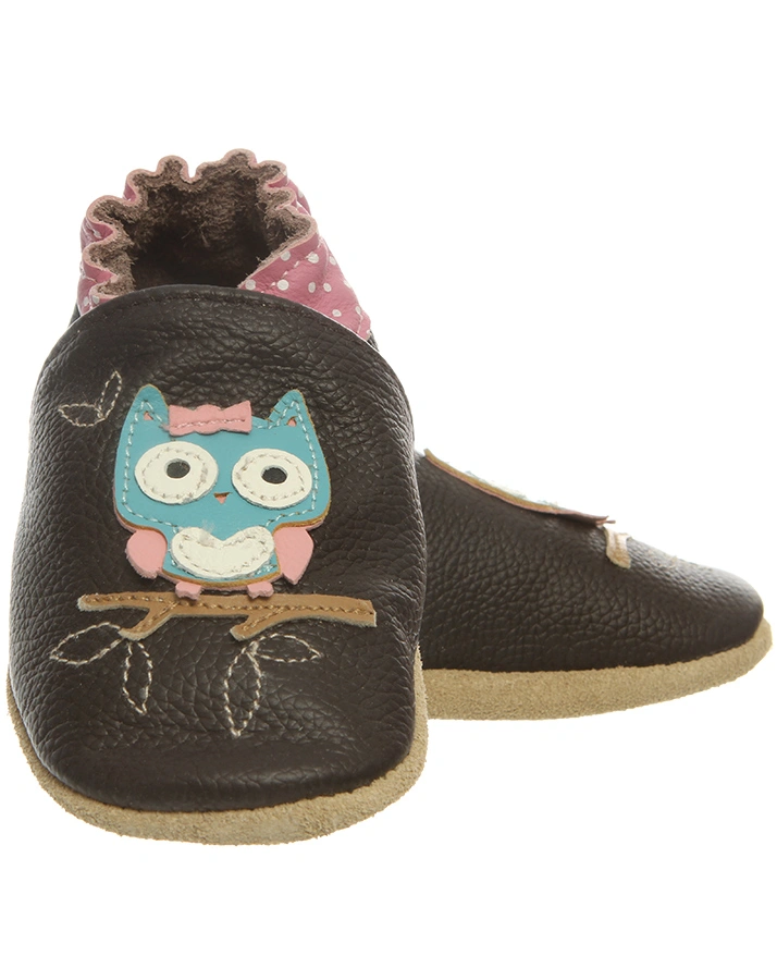 Krabbelschuhe CLASSICZ POLKA OWL in dunkelbraun