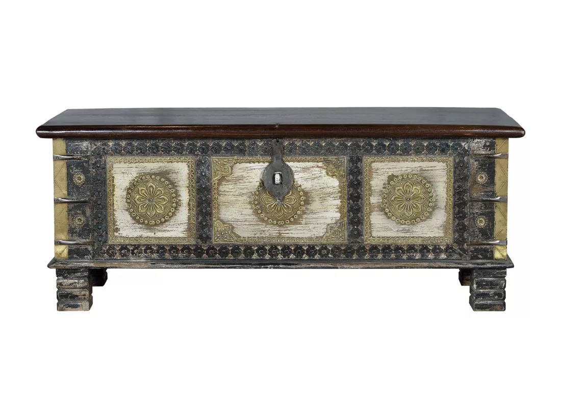 Coffre en bois de manguier et détails en bronze Multicolor.Giner y Colomer.45x40x116