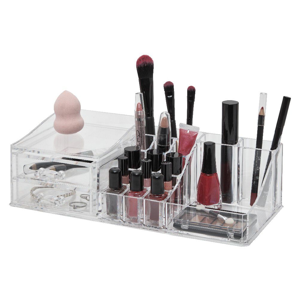 Organiseur rangement cosmétique transparent 2 tiroirs