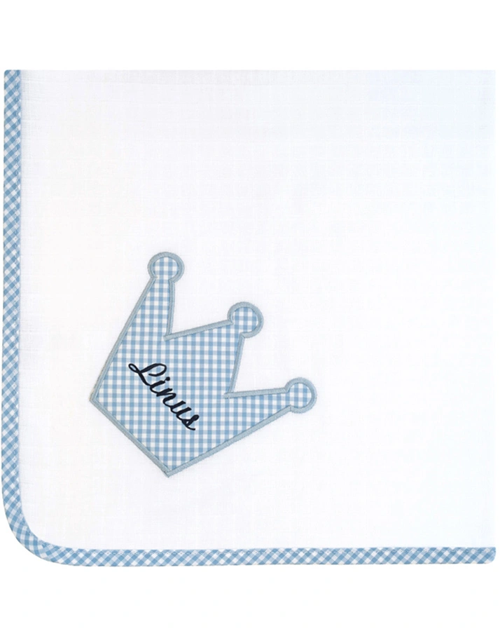 Personalisiertes Spucktuch KRONE hellblau (Stickfarbe: wollweiss)