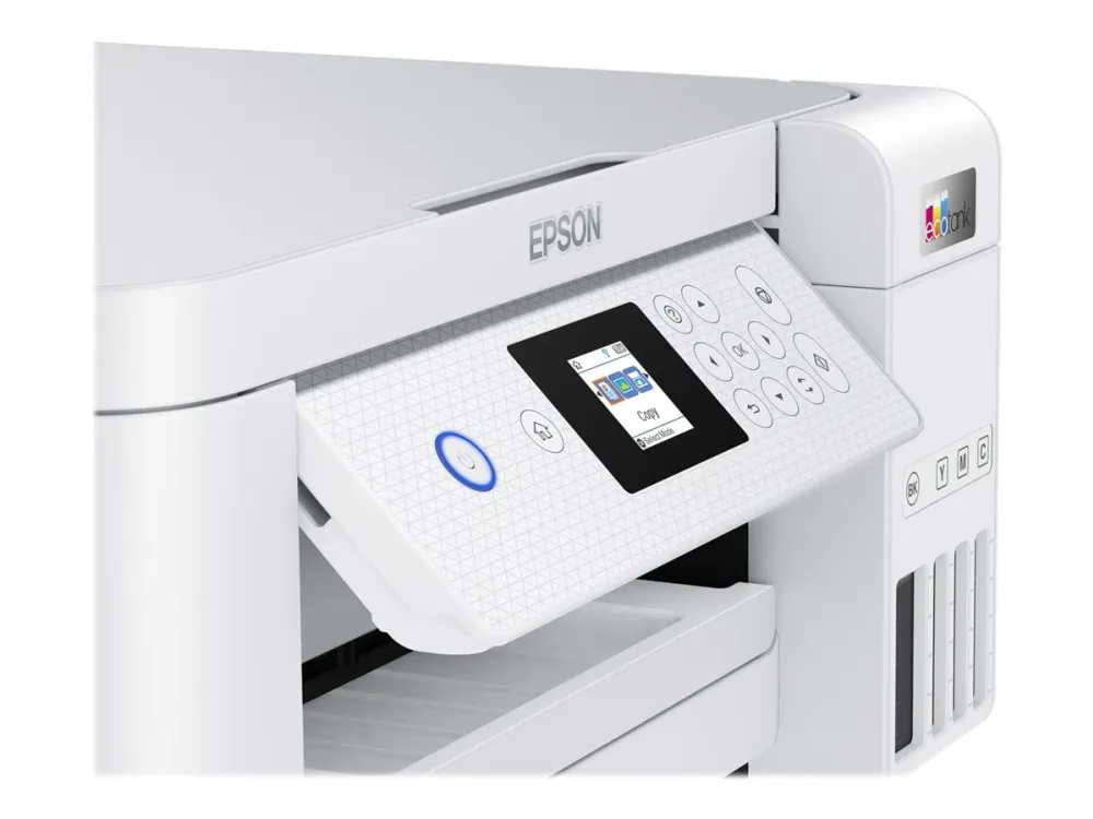 Epson EcoTank ET-2856 - Multifunktionsprinter - farve - blækprinter - kan genopfyldes - A4 (medie) - op til 10.5 spm (udskriver) - 100 ark - Wi-Fi, USB - hvid