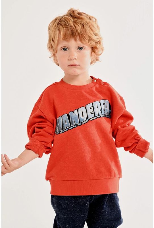 Tumble 'n Dry Lo Sweater Arctic met Tekst Oranjerood