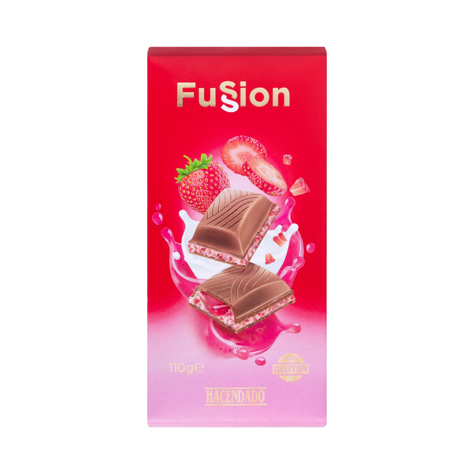 Chocolat au lait Hacendado Fusion fourré à la crème de fraise