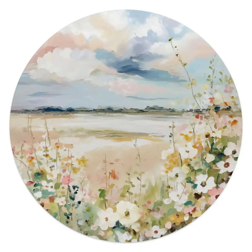 Glasschilderij Lente horizon - Ø 50cm - Beige