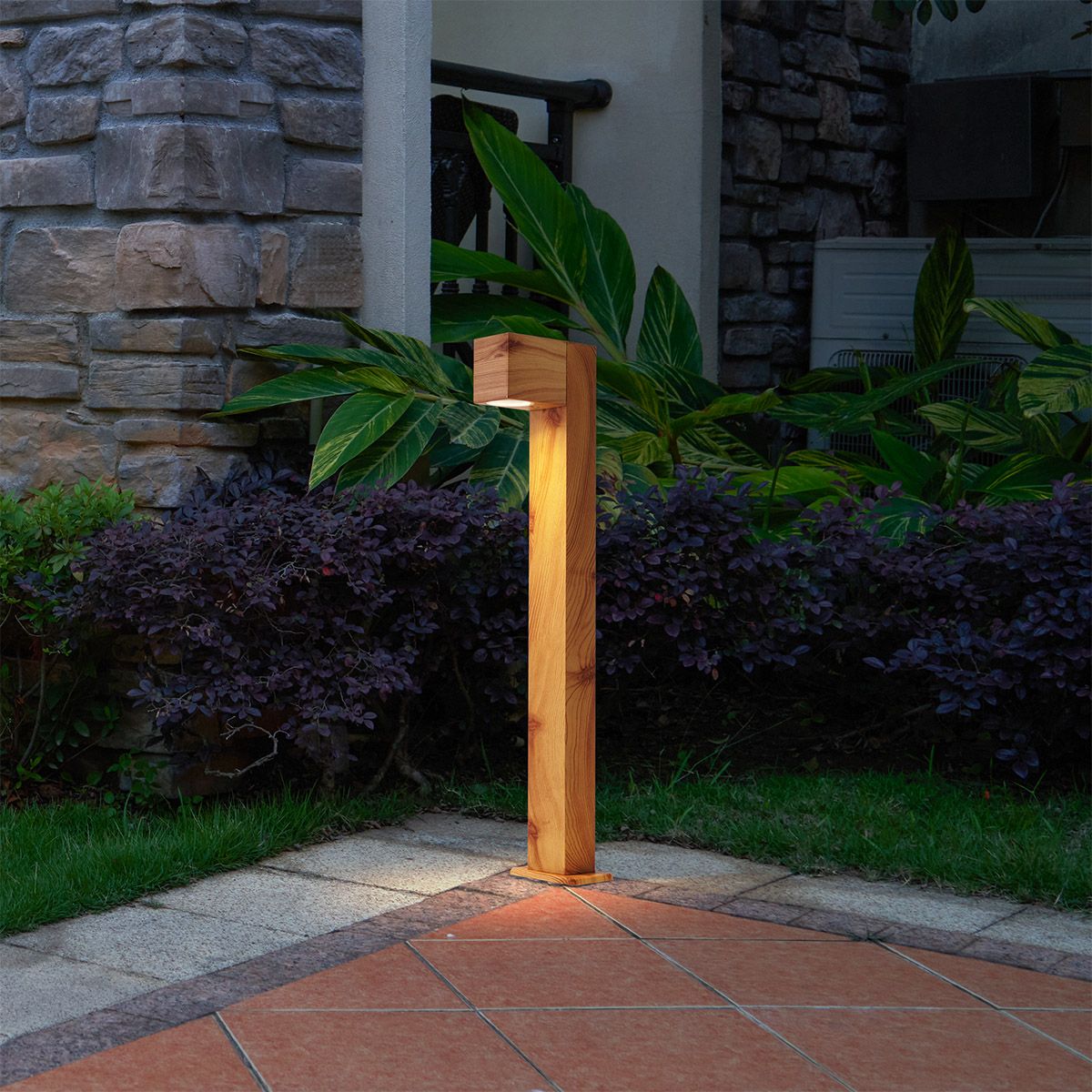 Moderne staande buitenlamp aluminium met hout print 65cm IP44 - Baleno