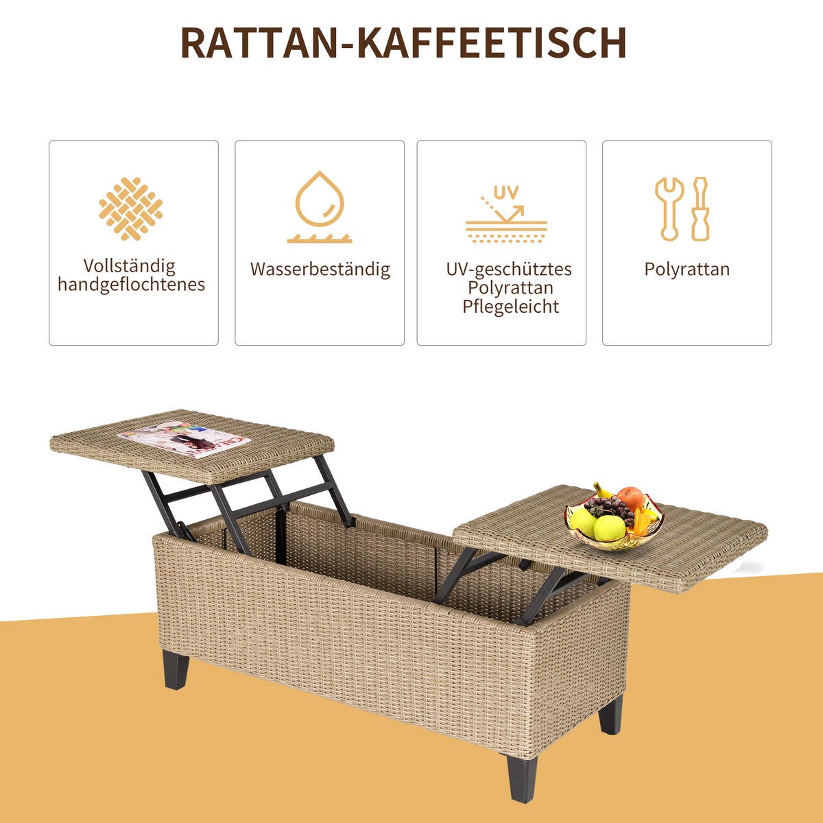 Outsunny bijzettafel, 103L x 50B x 45,5H cm, staal, kaki