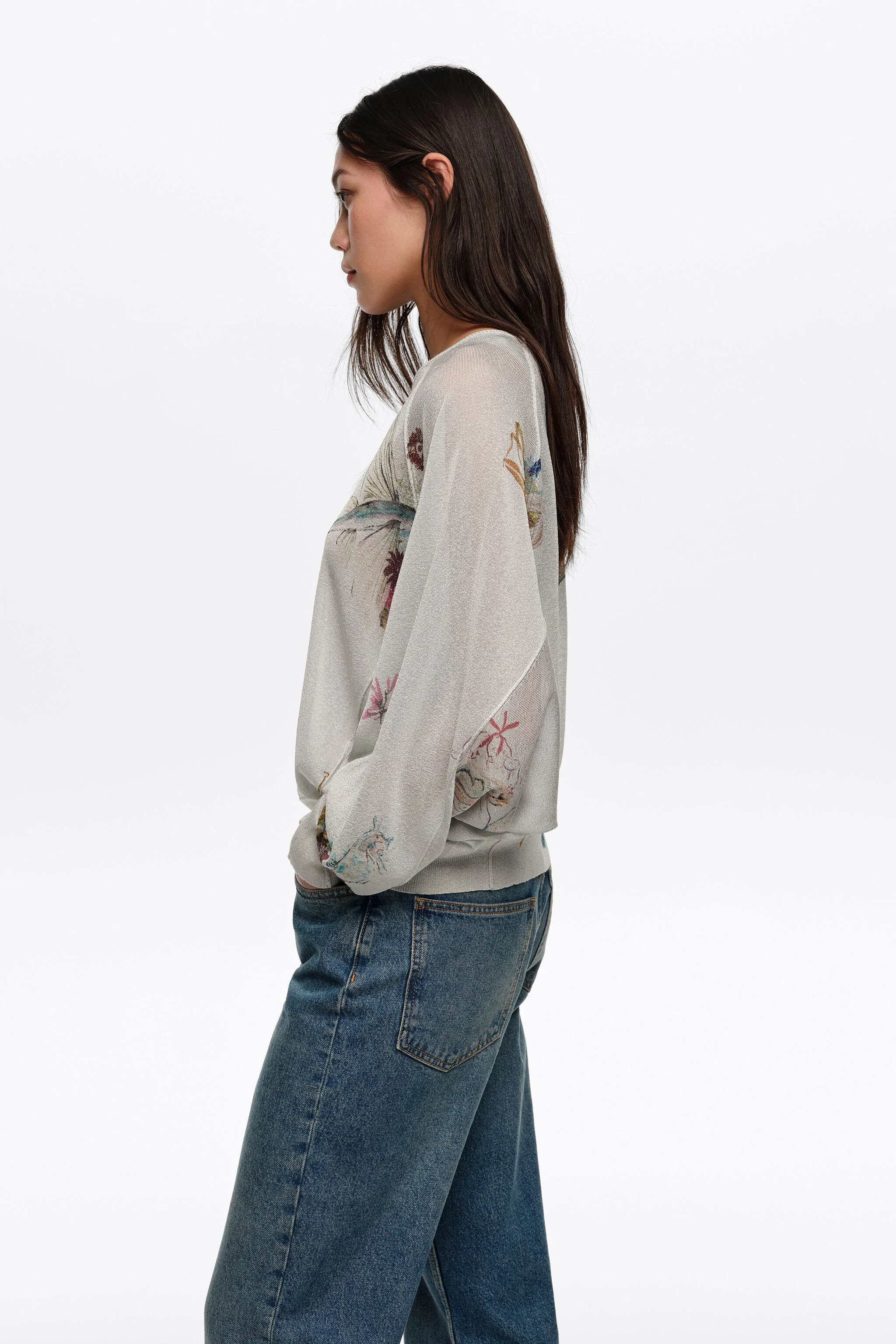 Suéter Seabed off-white com mangas morcego em lurex.