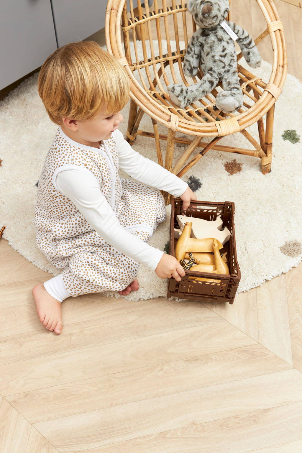 gevoerde baby slaapzak Cheetah taupe