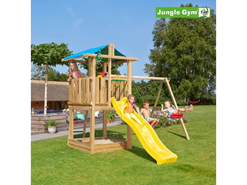 Jungle Gym Hut legetårn komplet inkl. swing module xtra og rutschebane (804-282NSX)