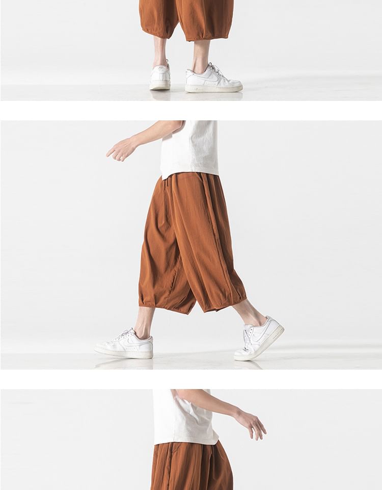 Sparrow Farm - Effen cropped harembroek met trekkoord in de taille