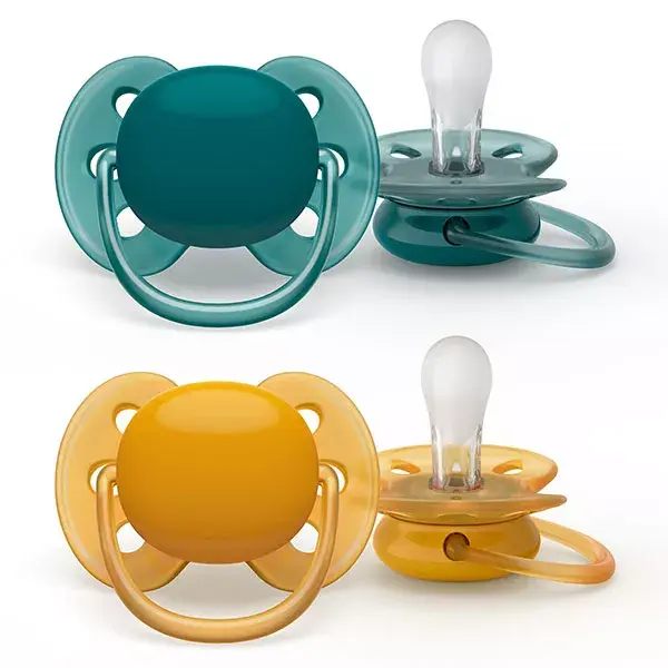 Chupeta Avent Ultra Soft 6-18 meses, neutra, pacote com 2 unidades.