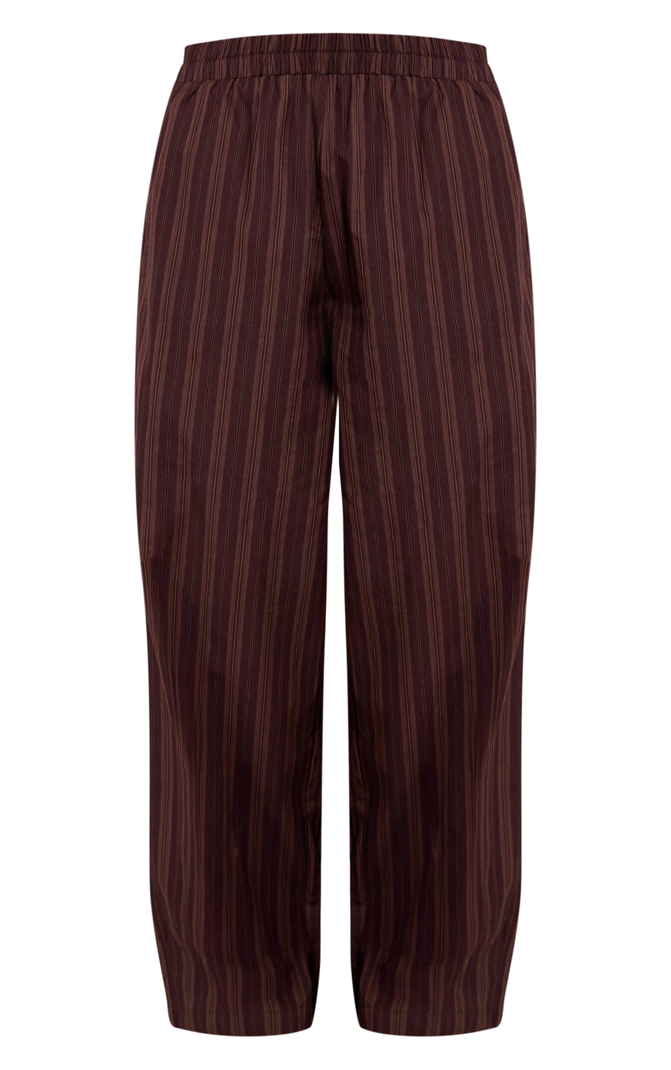Marron Foncé Pantalon Droit Tissé À Fines Rayures
