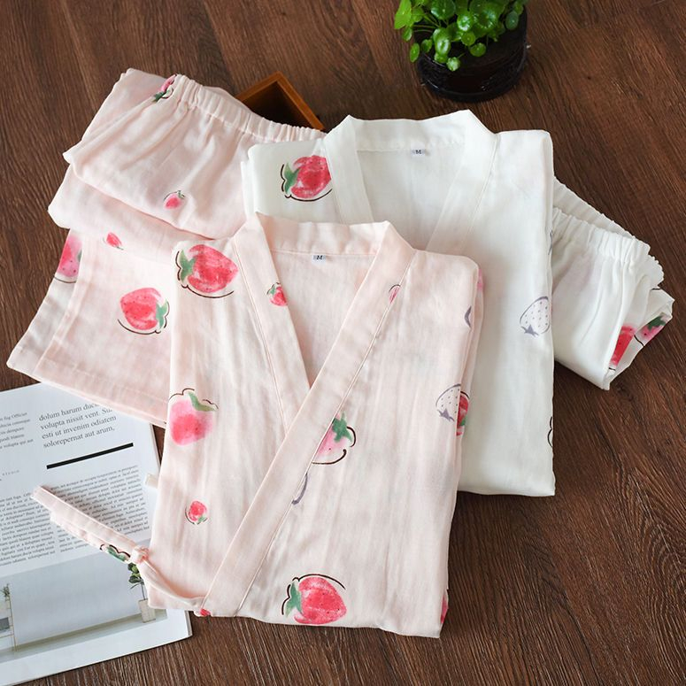 MelMount - Pyjamaset: bedrukte kimonotop met elleboogmouwen + broek
