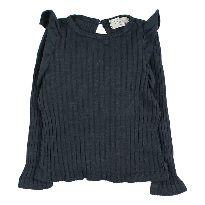 Búho T-Shirt Côtelé Volants | Bleu nuit