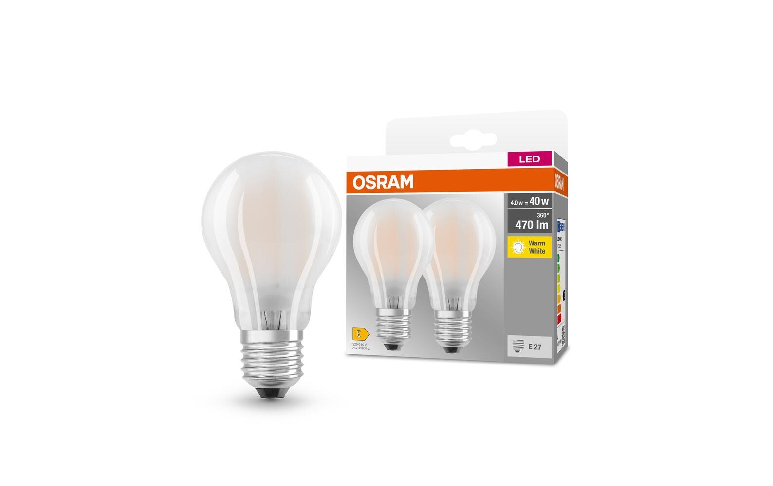 Lampe LED BASE CLASSIC A 4W, E27, Warmweiss, 2 StückLED-Lampen, klassische Kolbenform
