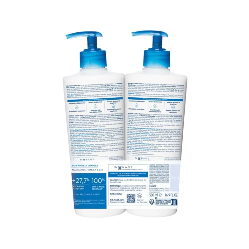 Atoderm Peaux Sensibles et Sèches Crème Ultra-Nourrissante - 2x500ml