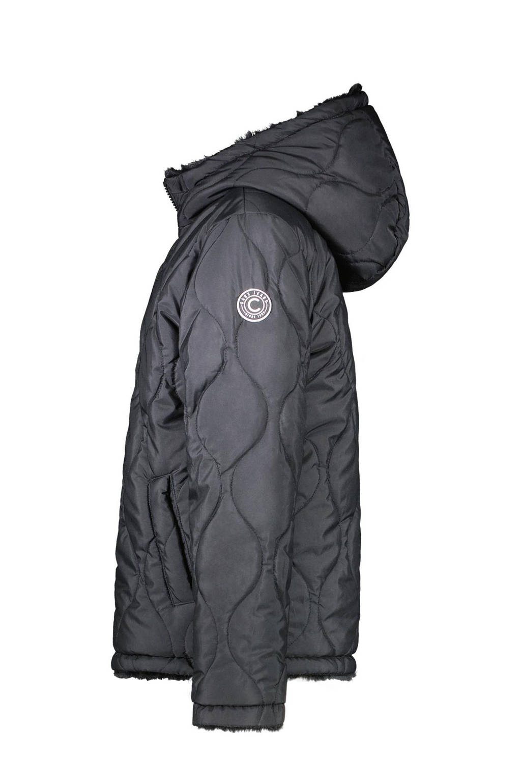Cars reversible quilted gewatteerde imitatiebont winterjas RIES zwart