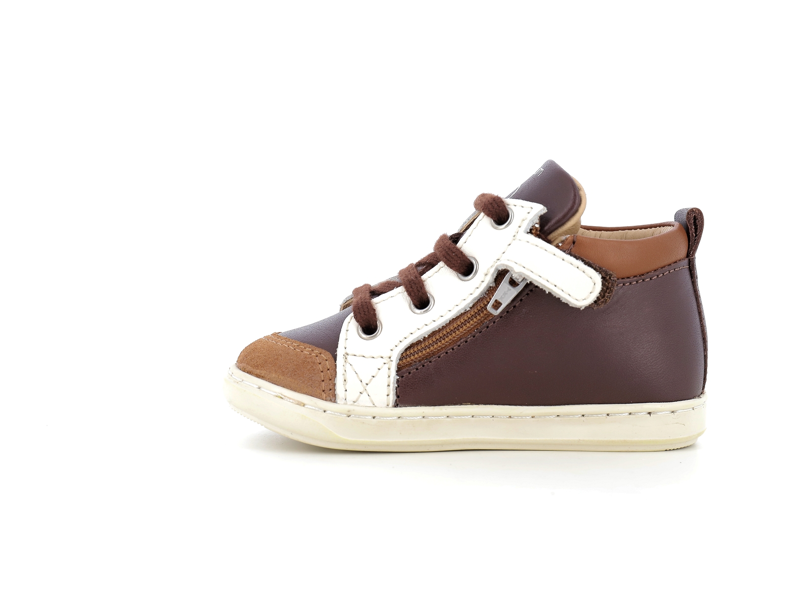 Shoopom-BOUBA BI ZIP Cuir Marron-Blanc