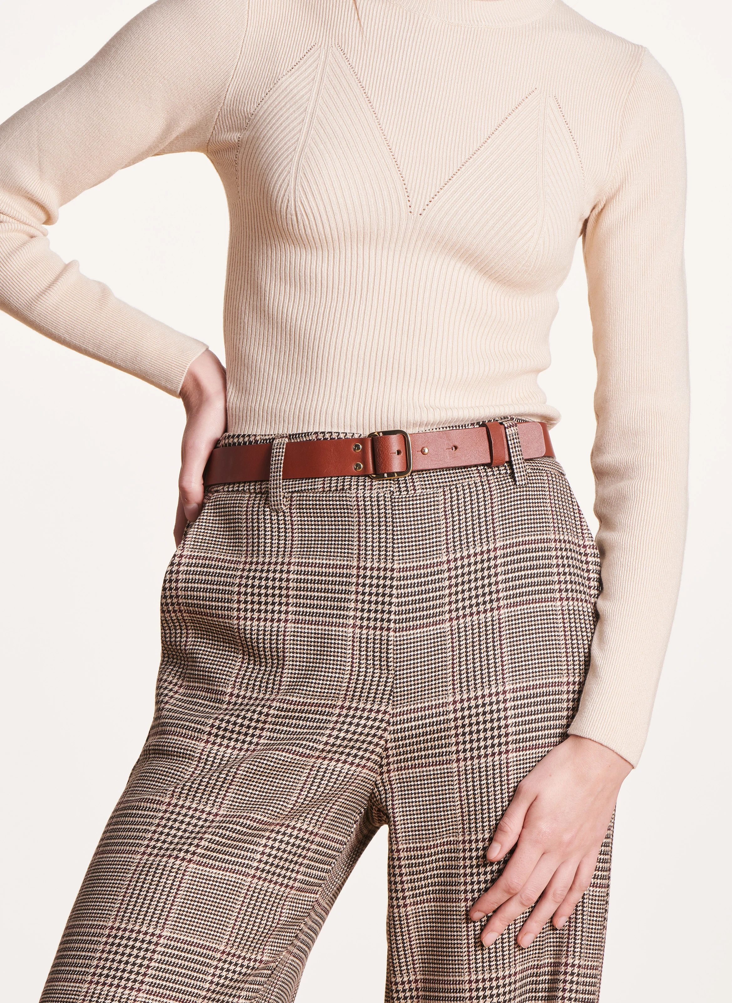 Ceinture fine en cuir | Marron