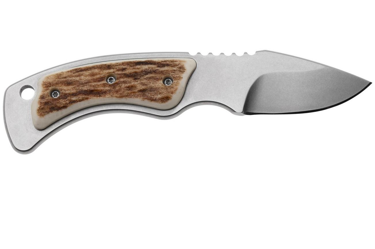 Maserin Mini Trapper 924-CV-1 Stonewashed Elmax, Stag Horn, Leather Button Sheath, klein vaststaand jachtmes