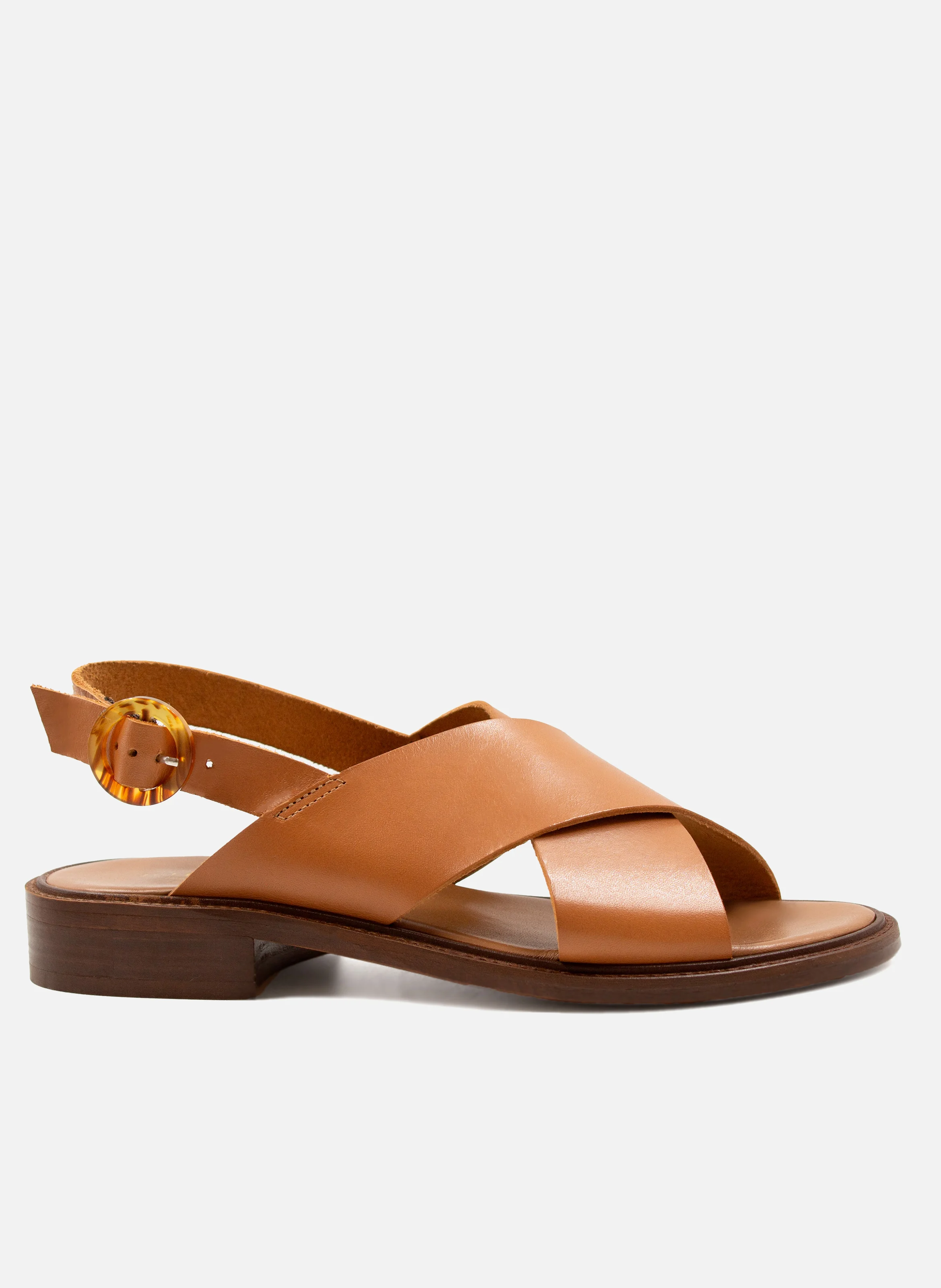 Sandales plates boucle écaille cuir lisse | Marron