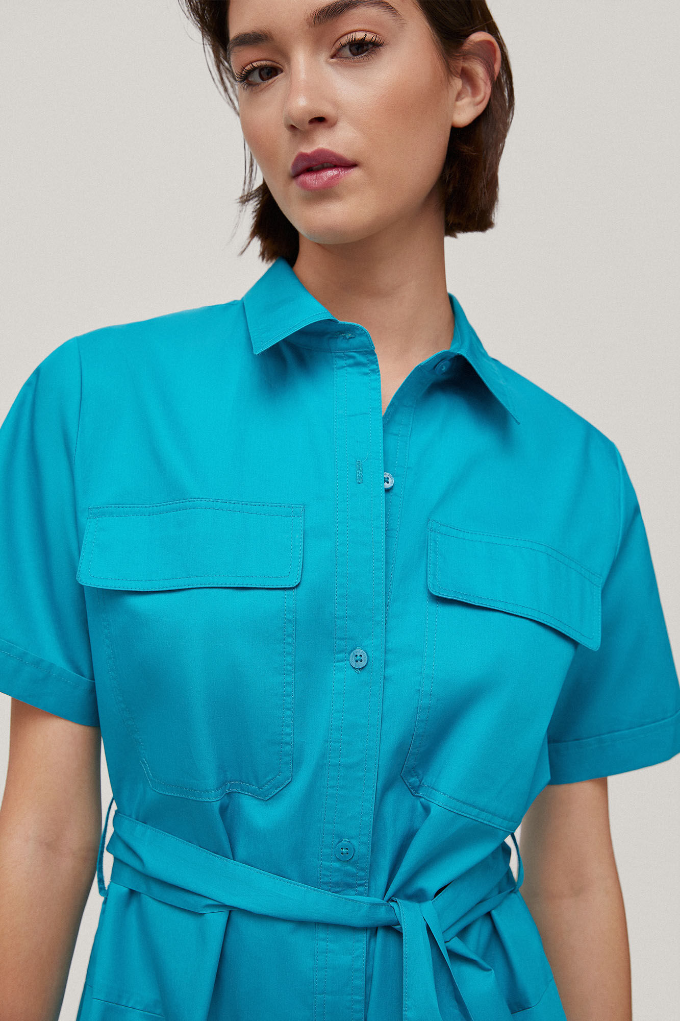 Vestido camisa de popeline - Turquesa