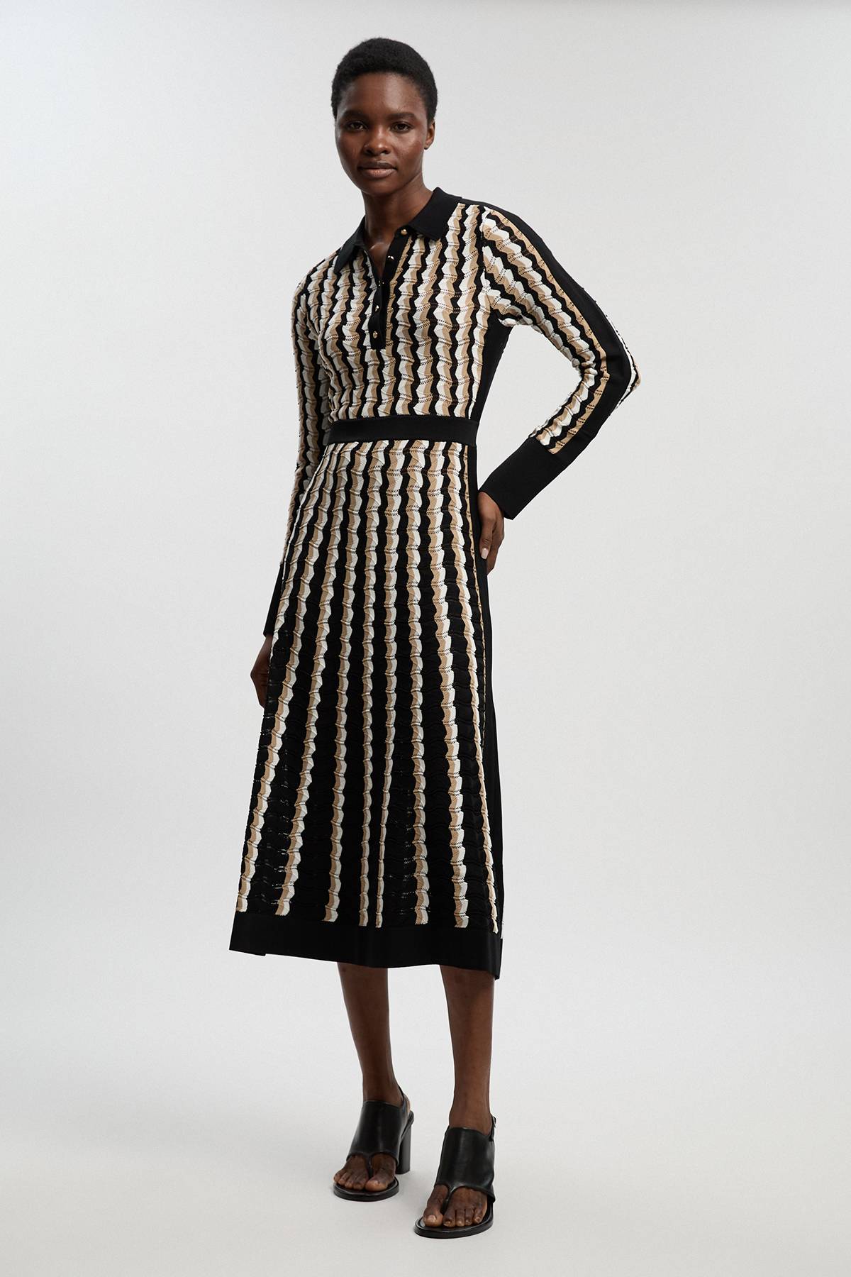 KarenMillen Robe Midi En Maille Pointelle À Col Contrastant