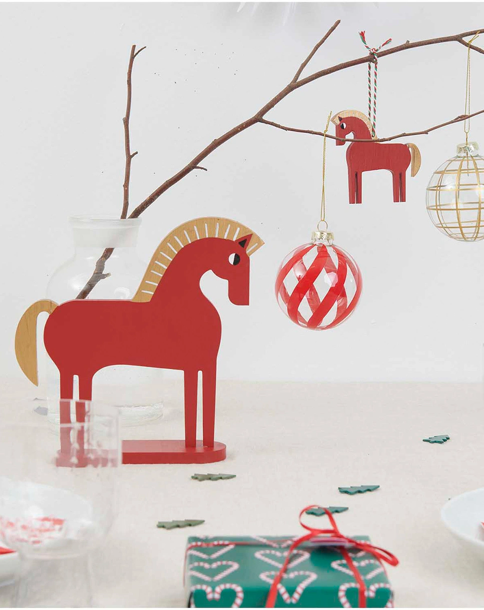 Holz-Figur DEKO PFERD in rot