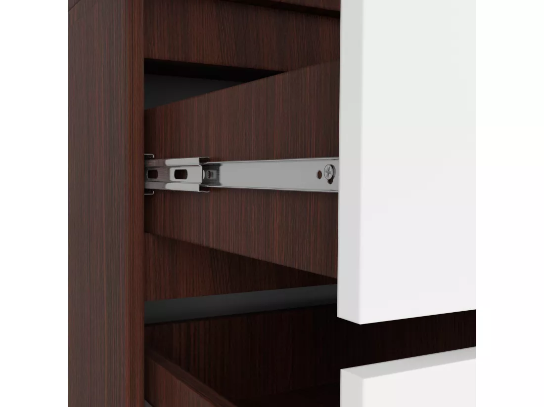 Armoire AKORD S90 Wengé 90 cm 2 portes 2 tiroirs façade Blanche 4 étagères 90x51x180 cm