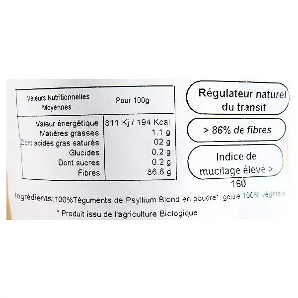 Valebio Psyllium Blond Orgânico 90 cápsulas