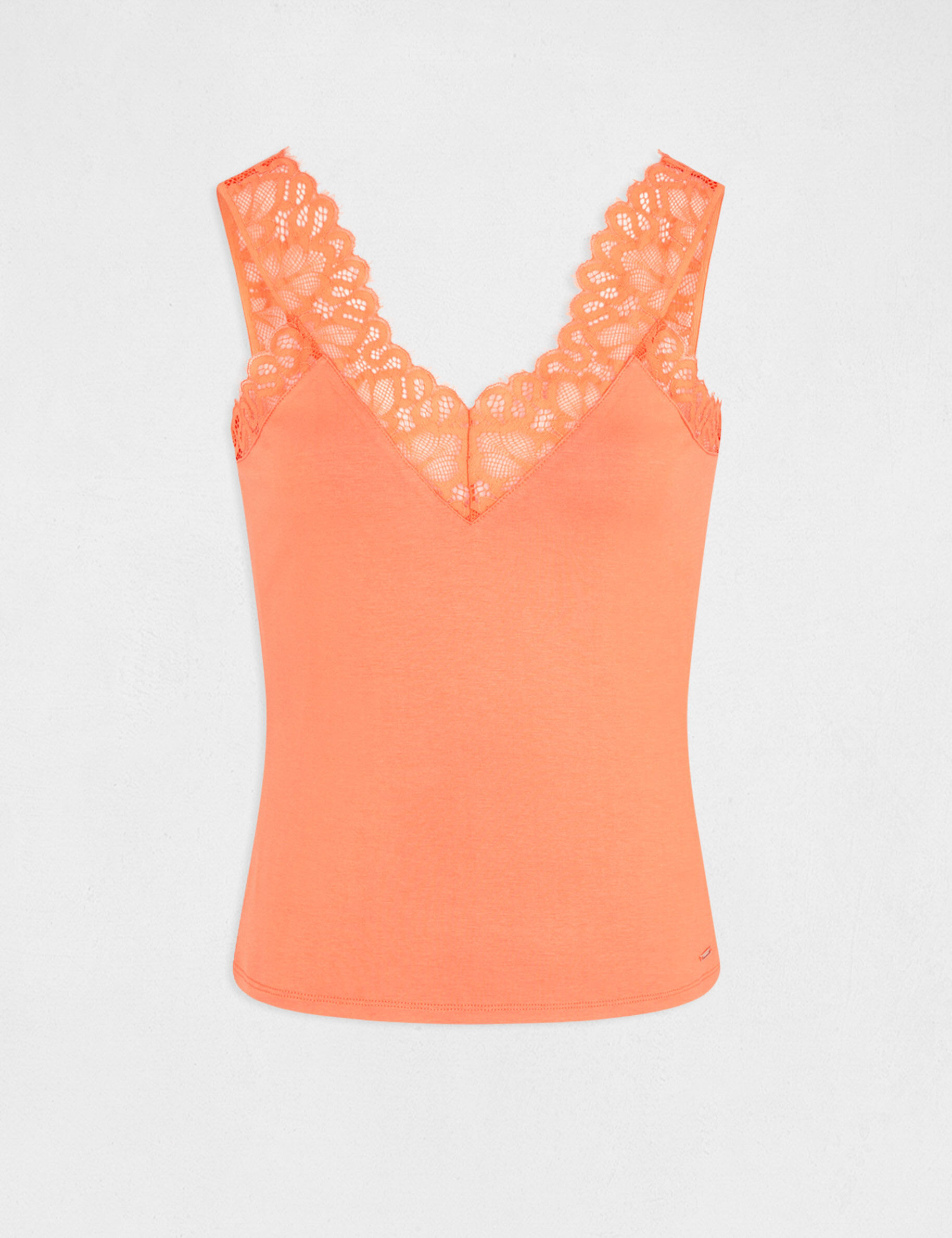 Débardeur bretelles larges avec dentelle orange femme - orange