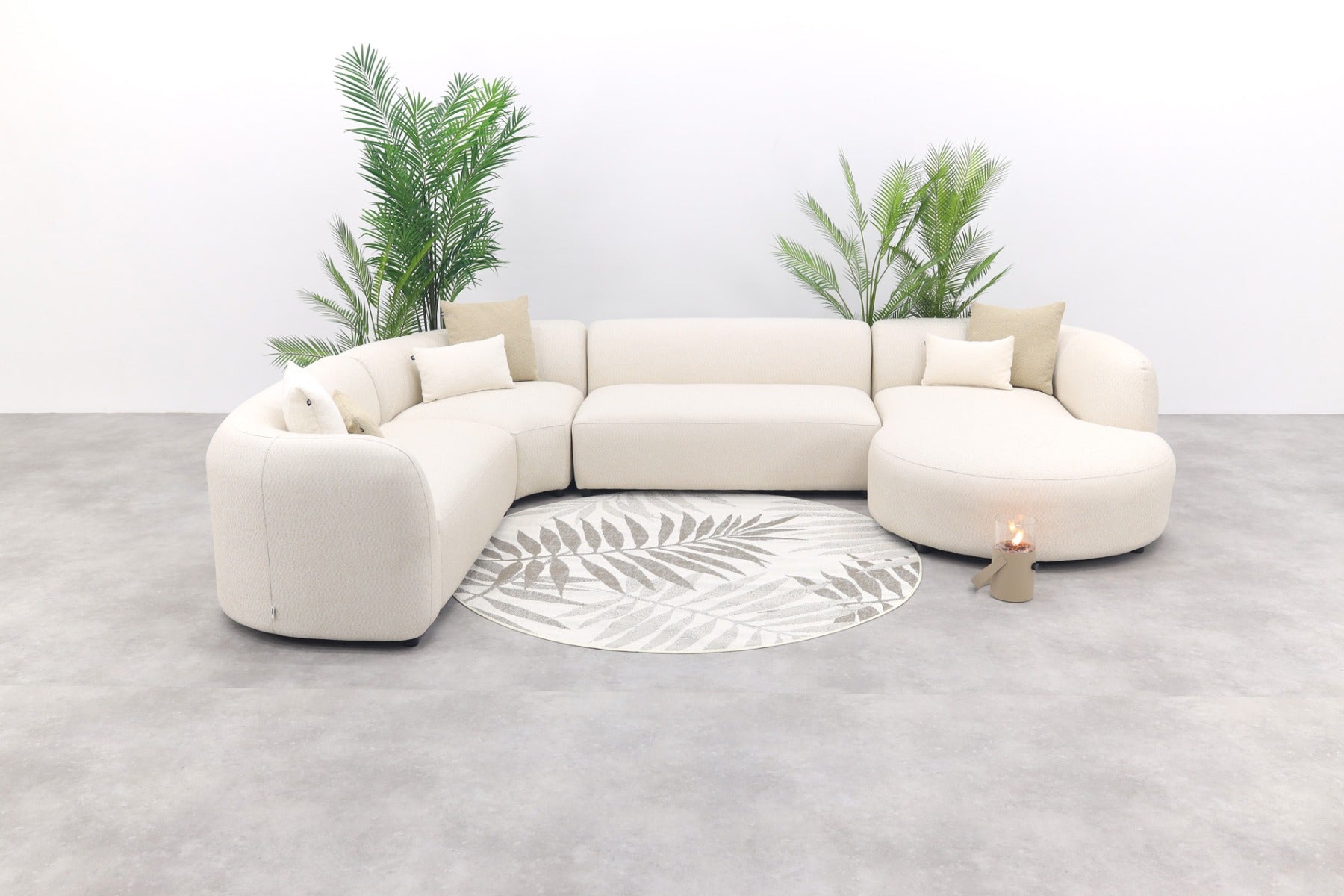 Madeira ronde u-vorm hoekbank + chaise longue links - Naturel Sunbrella