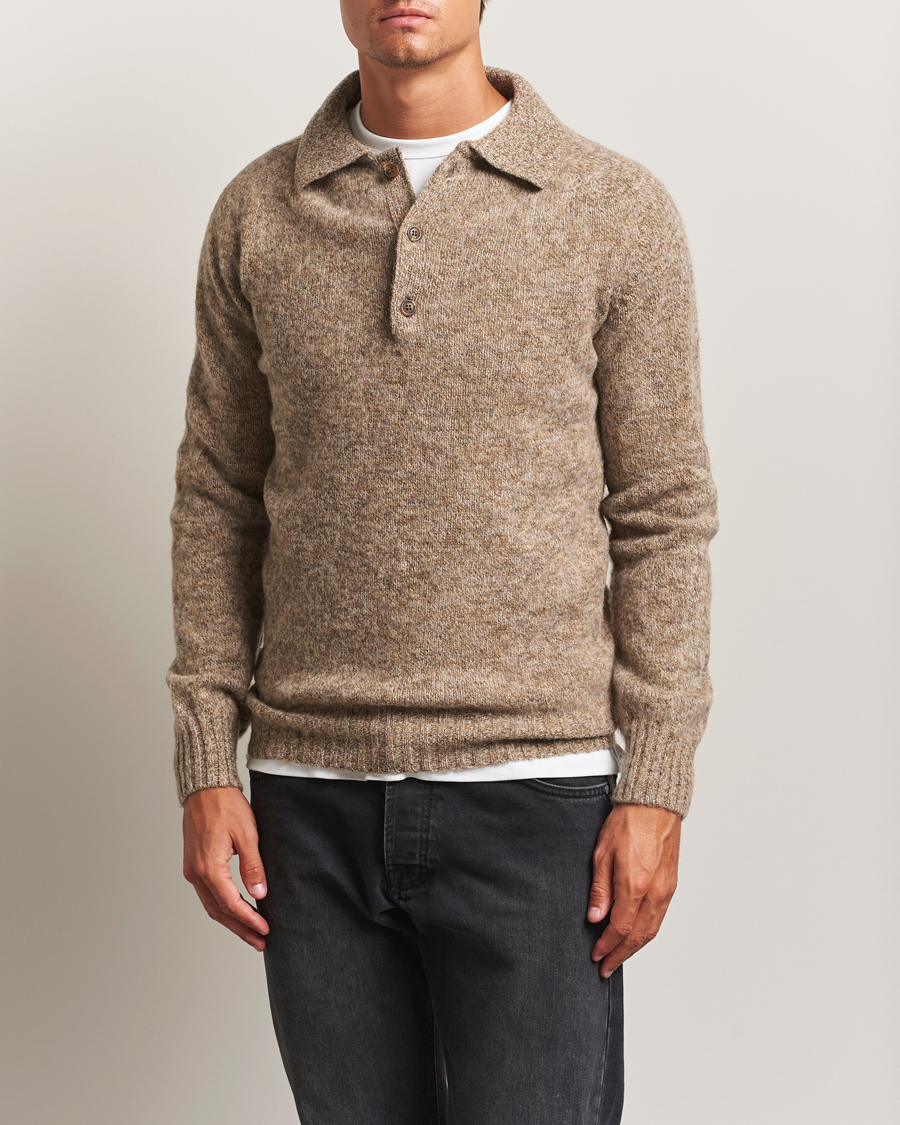 Harley Of Scotland Brushed Supersoft Lambswool Polo Pebble