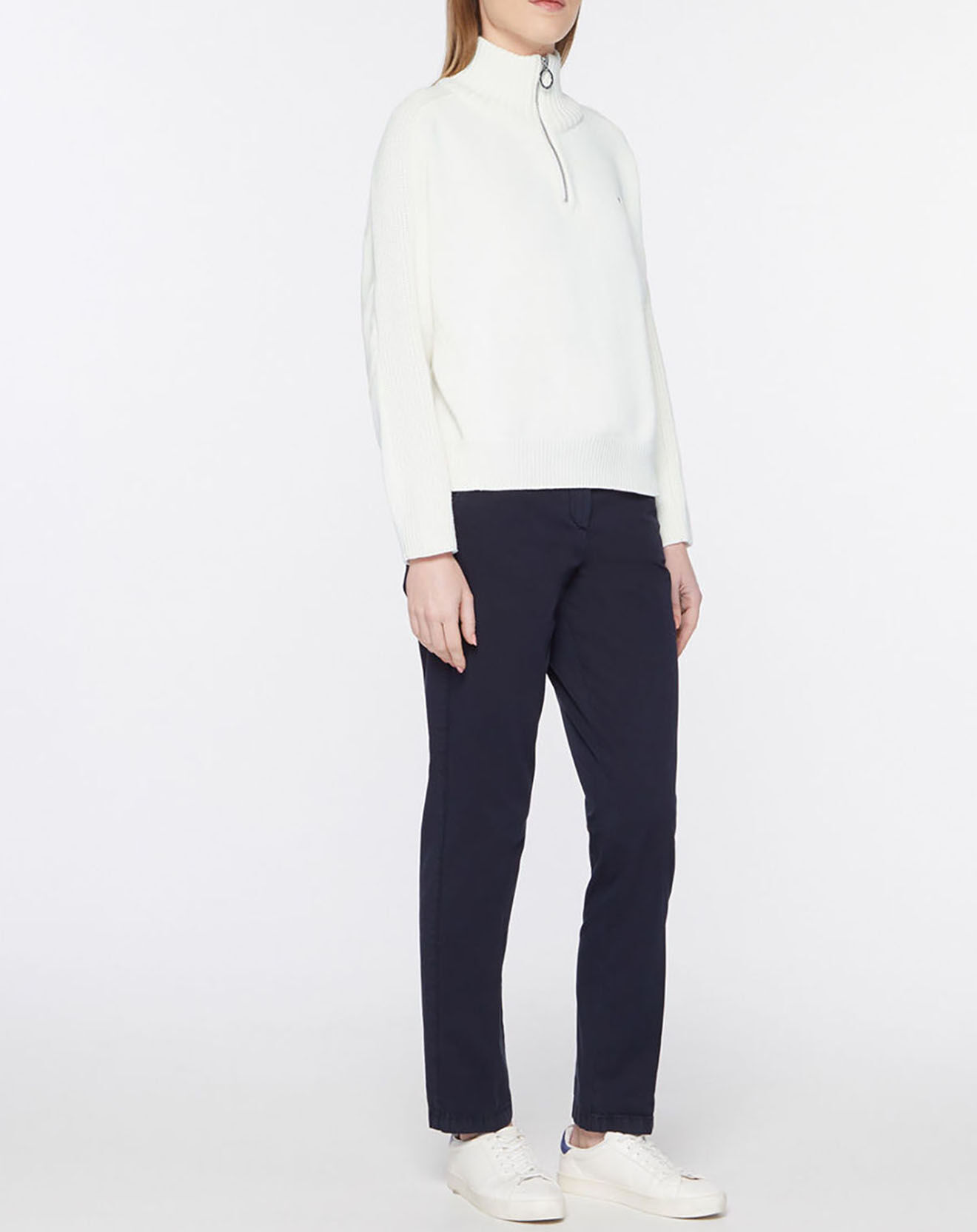 Tommy Hilfiger Pull 100% Coton Bio col zippé écru