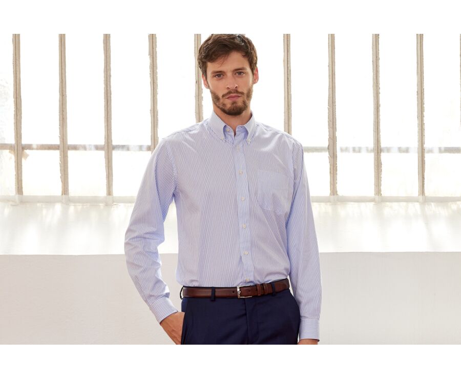 Chemise blanche rayures bleues poche poitrine - BRODERICK