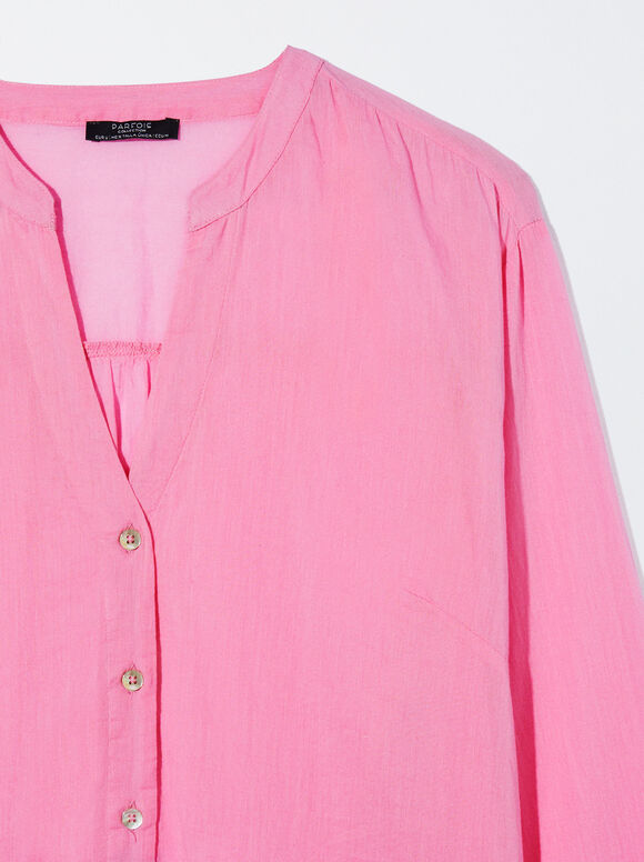 Camisa de algodão de manga comprida - Rosa
