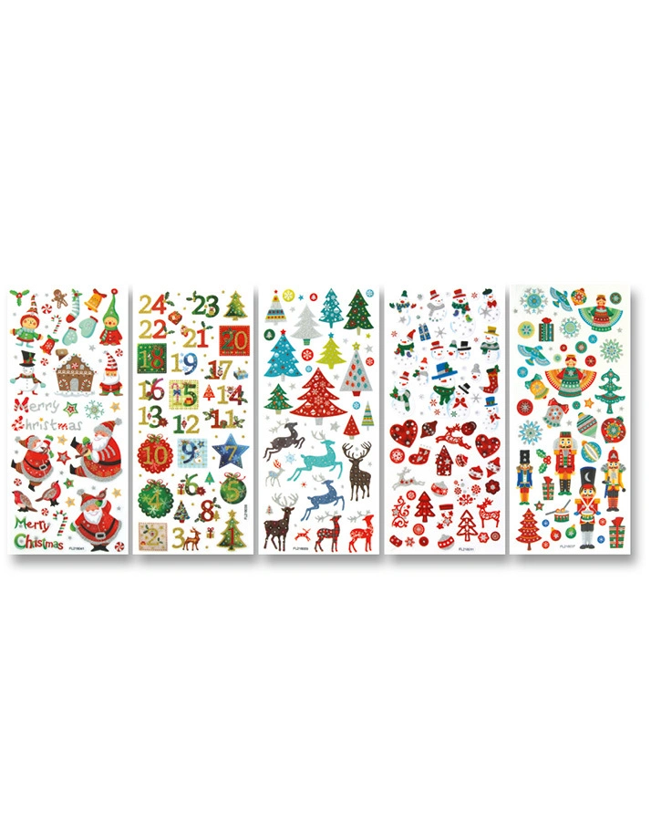 Glitzer-Sticker WEIHNACHTEN 5-teilig in bunt