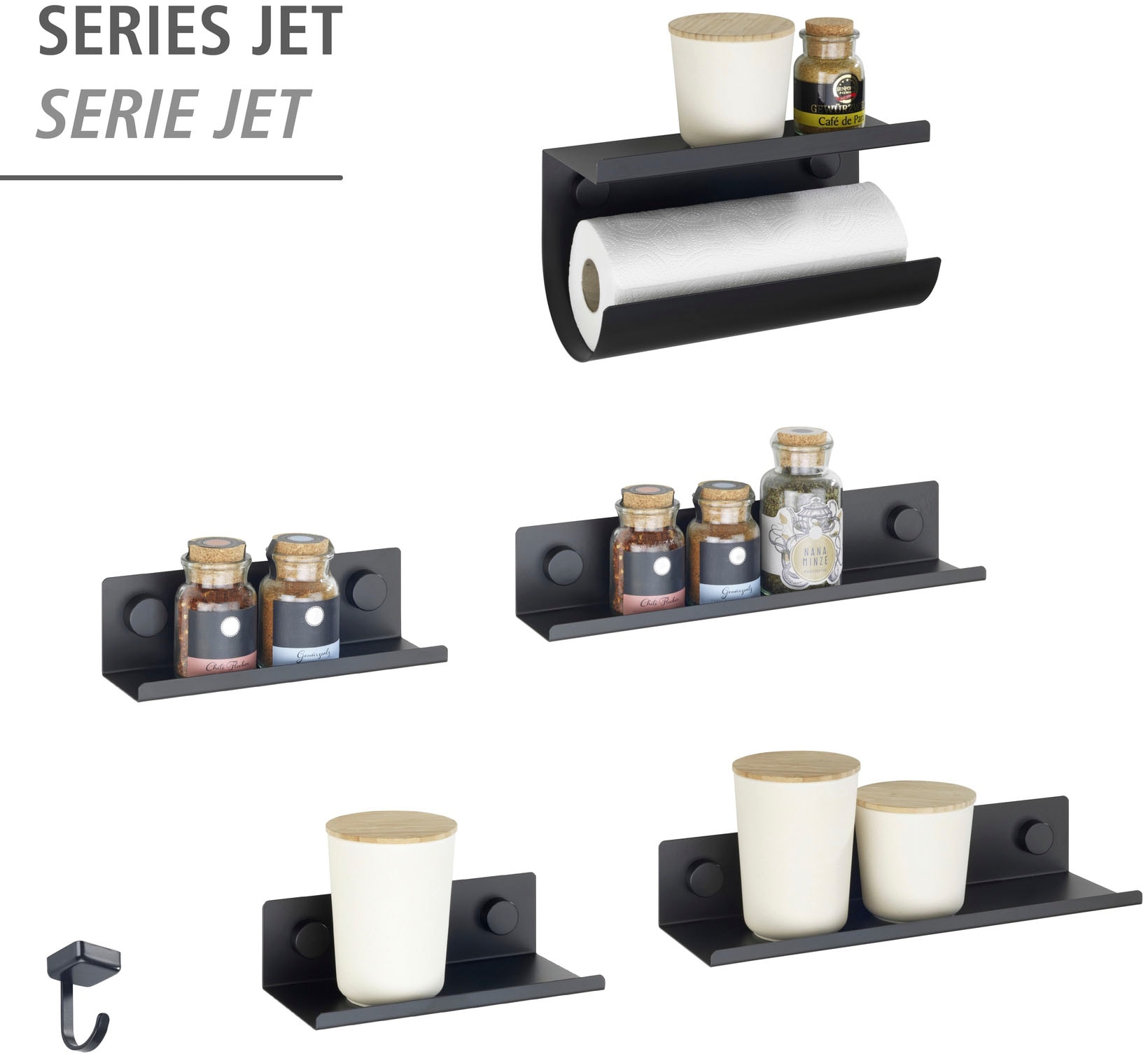 WENKO Gewürzregal »Modell Jet M« Küchenregal für die Wand, Industrial Style, pulverbeschichtetes Metall