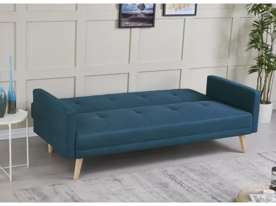 Canapé scandinave convertible 3 places tissu bleu canard WOODEN