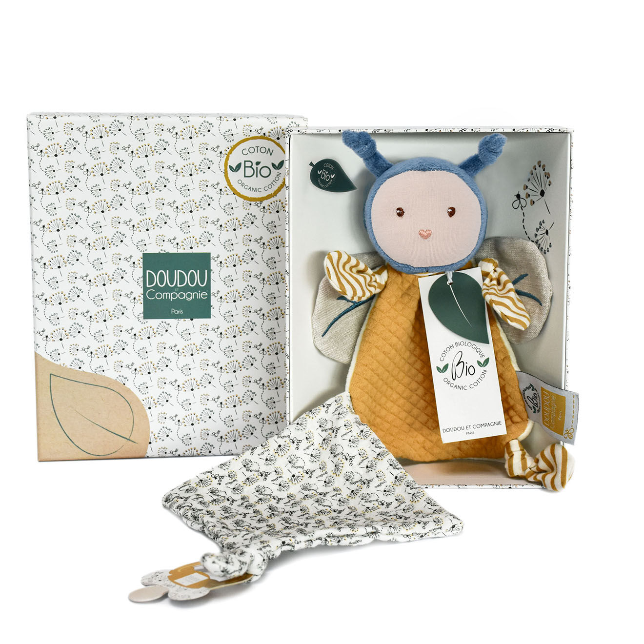 Doudou et Compagnie Pantin attache sucette Pollen l'abeille multicolore