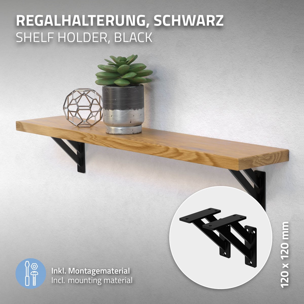 ML-Design 8-delige plankdragerset 120x120 mm, zwart, aluminium, zwevende plankdragers, plankhoekdragers, plankdragers voor wandmontage, plankdragers, plankdragers voor wandmontage, wandconsoles, plankdragers