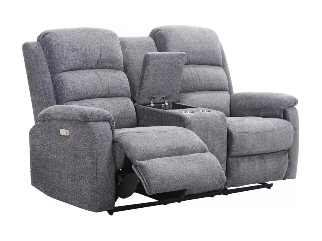 Canapé 2 places relax électrique avec tablette en tissu anthracite NEVERS