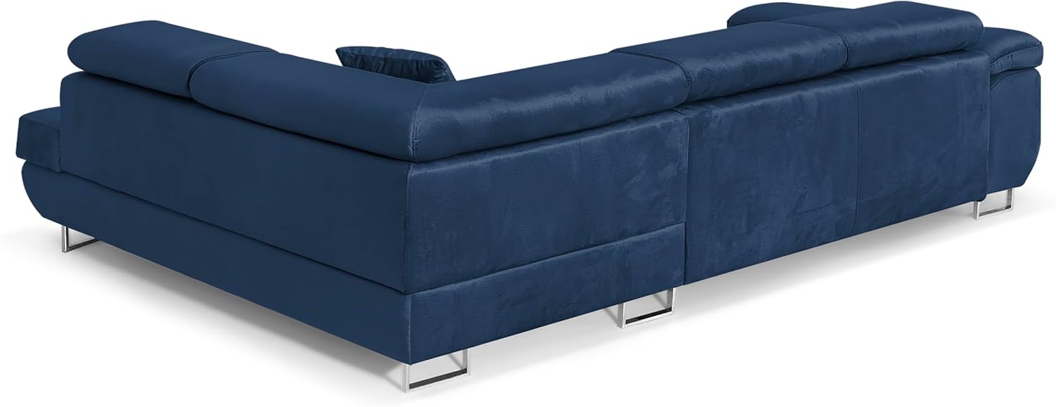Ecksofa mit Schlaffunktion PASTI L-Form, Sofa Couch mit Bettkasten, 3-Sitzer Eckcouch, Schlafsofa für Wohnzimmer, Big Sofa Couch mit Schlaffunktion (Blau, Ottomane Rechts)