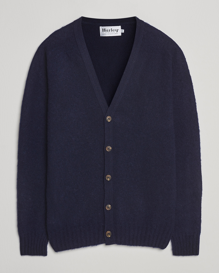 Harley Of Scotland Brushed Supersoft Lambswool Cardigan Navy