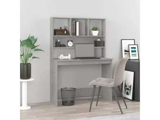 Bureau avec étagères Gris béton 102x45x148 cm Bois d'ingénierie