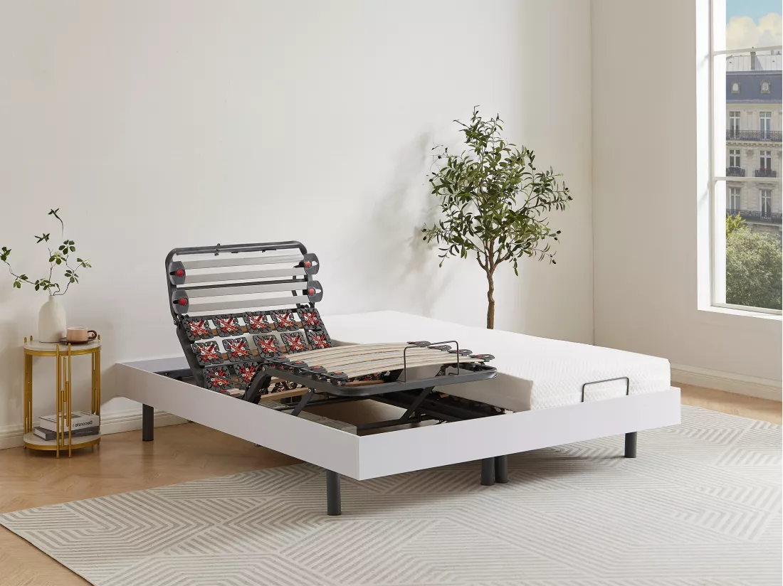 Sommier électrique de relaxation déco lattes et 2x25 plots - 2 x 80 x 200 cm - Blanc - CISERANO de YSMÉE