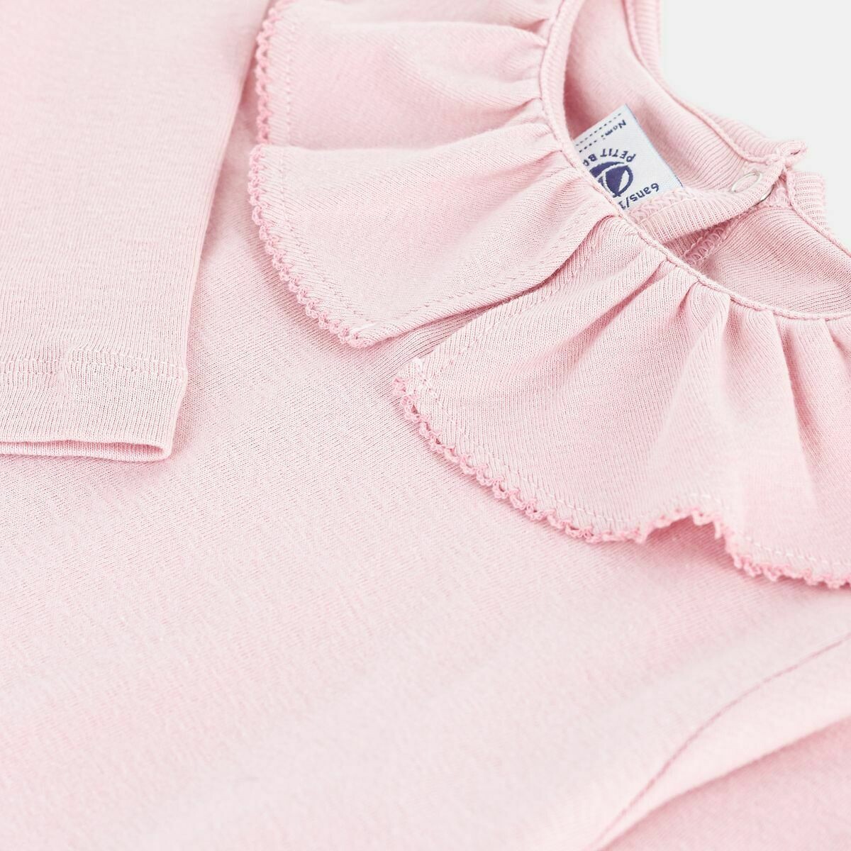 PETIT BATEAU<br>Camiseta de algodão de manga comprida com gola franzida